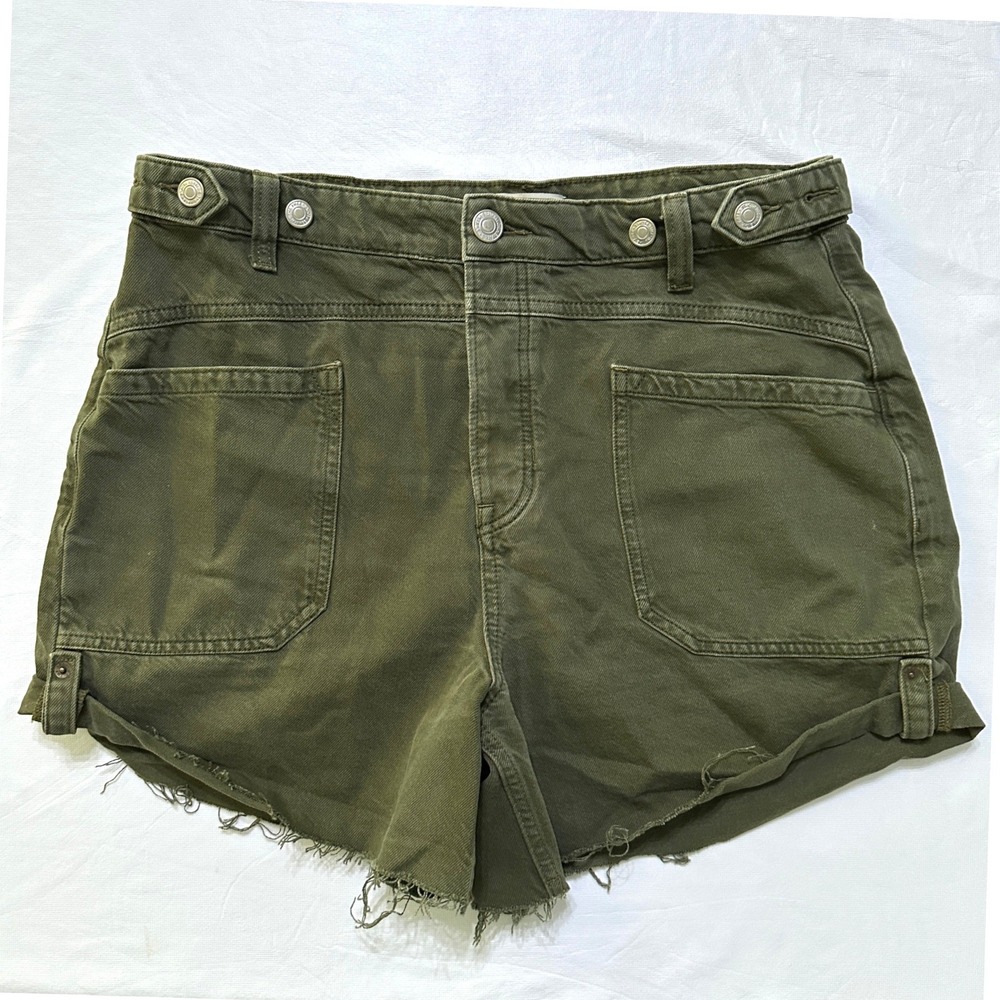 We The Free People Army Green Utility Shorts 31 High Rise Raw Hem Cargo Safari